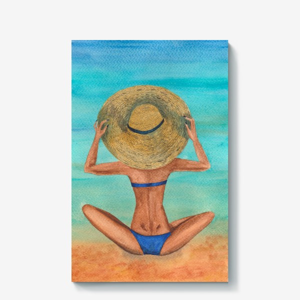 Холст «Девушка в шляпе на пляже»