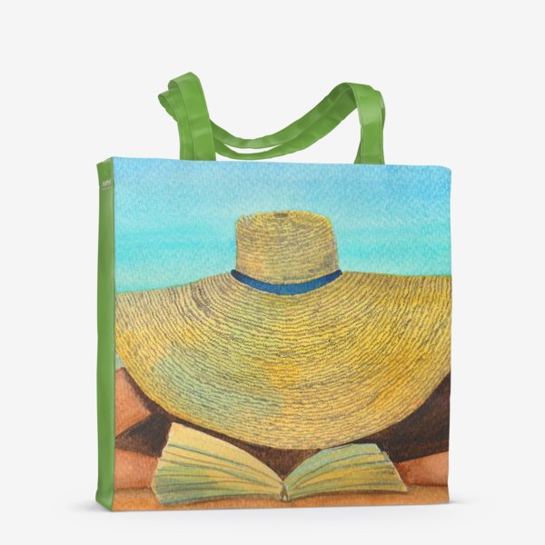 Сумка-шоппер &laquo;Девушка в шляпе на пляже с книгой&raquo;