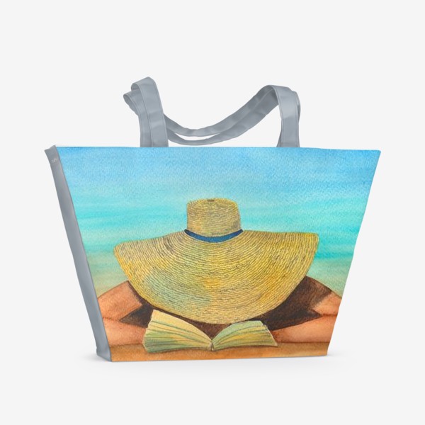 Пляжная сумка «Девушка в шляпе на пляже с книгой»