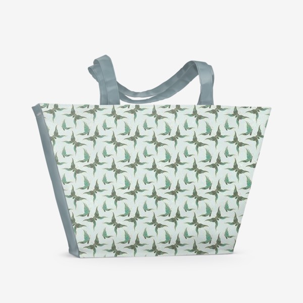 Пляжная сумка «Бабочки. Зеленый паттерн»