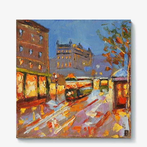 Холст «Трамвай в Праге живопись маслом»