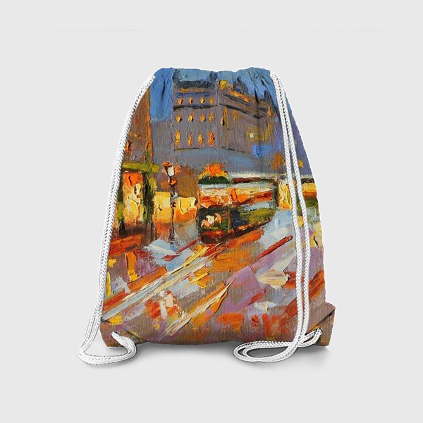 Рюкзак «Трамвай в Праге живопись маслом»