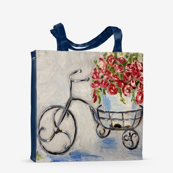 Сумка-шоппер &laquo;Велосипед с корзиной цветов живопись маслом&raquo;