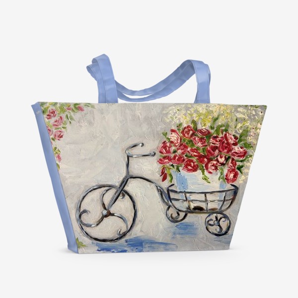 Пляжная сумка &laquo;Велосипед с корзиной цветов живопись маслом&raquo;