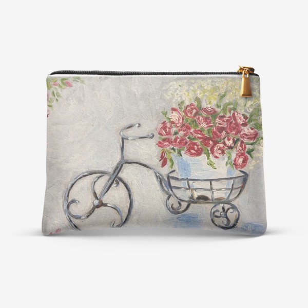 Косметичка «Велосипед с корзиной цветов живопись маслом»