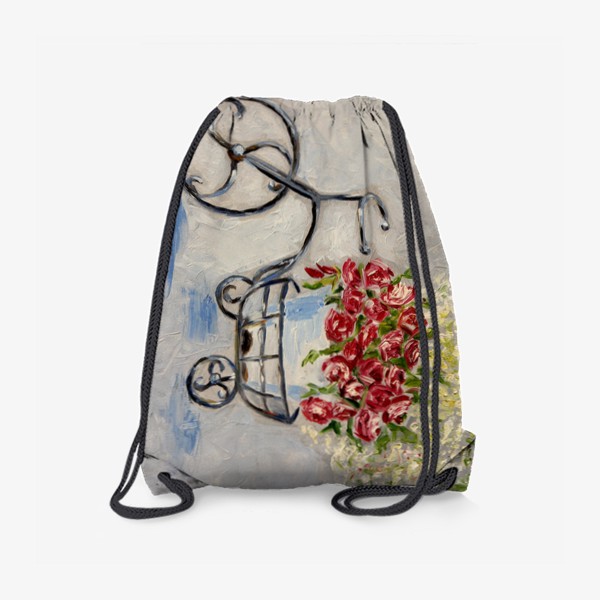 Рюкзак «Велосипед с корзиной цветов живопись маслом»