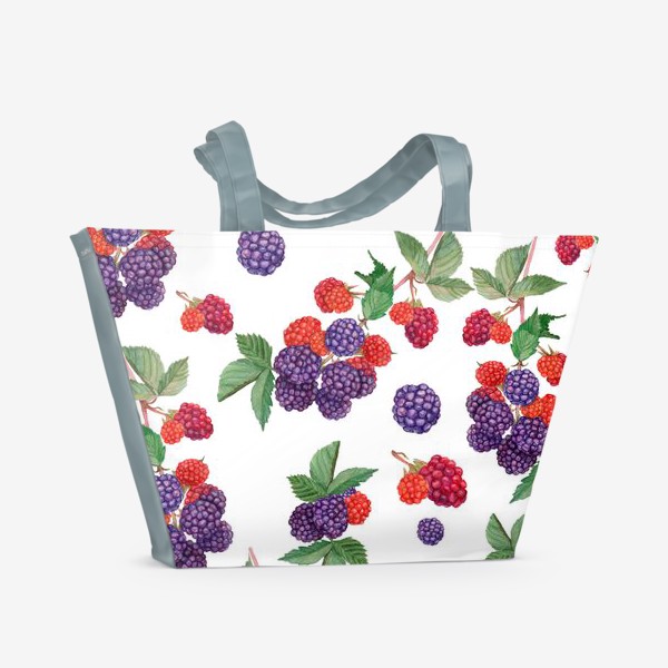 Пляжная сумка «Акварель ягоды ежевика. Бесшовный рисунок»