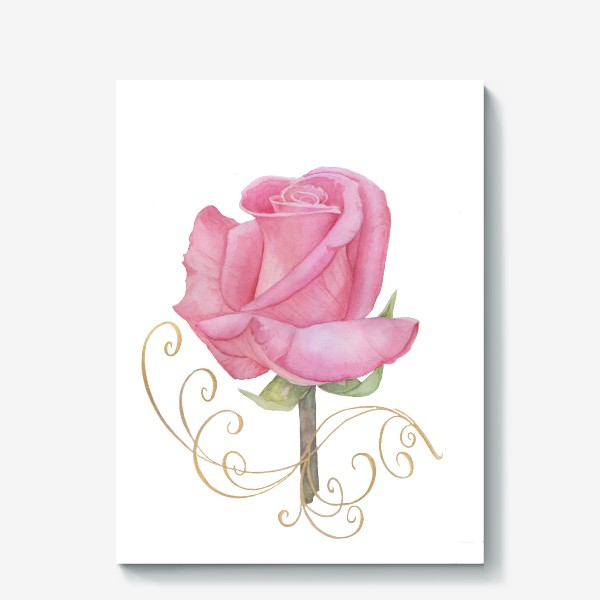 Холст «Акварельный рисунок "Розовый цветок роза"»