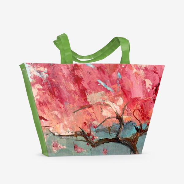 Пляжная сумка «Слива цветет холст живопись маслом»