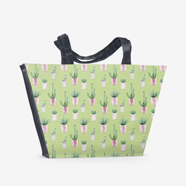 Пляжная сумка «Кактусы в горшках на зеленом»