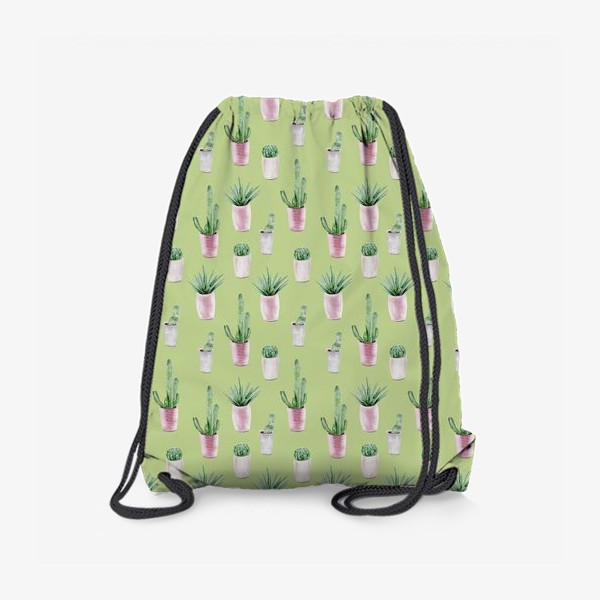 Рюкзак «Кактусы в горшках на зеленом»