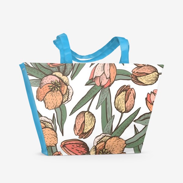 Пляжная сумка «Весенний паттерн с тюльпанами»