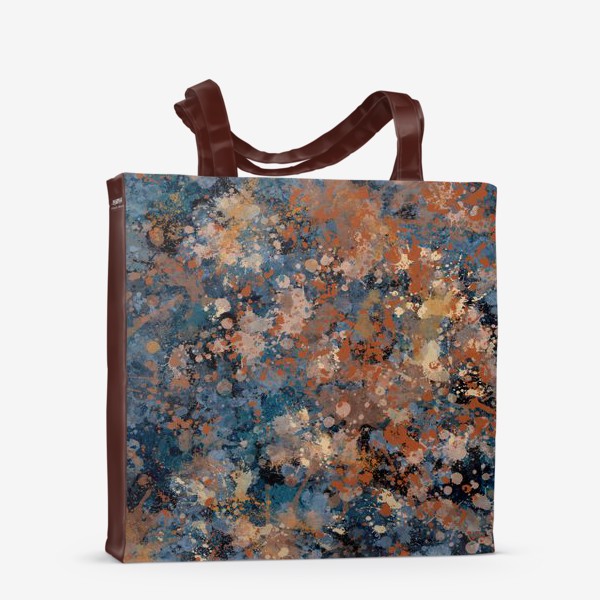 Сумка-шоппер &laquo;Абстрактный рисунок с брызгами синей и коричневой краски на черном фоне&raquo;
