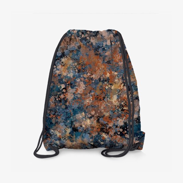 Рюкзак «Абстрактный рисунок с брызгами синей и коричневой краски на черном фоне»