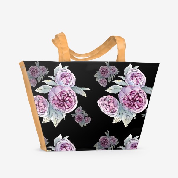 Пляжная сумка &laquo;Розы на черном, акварель, графика&raquo;