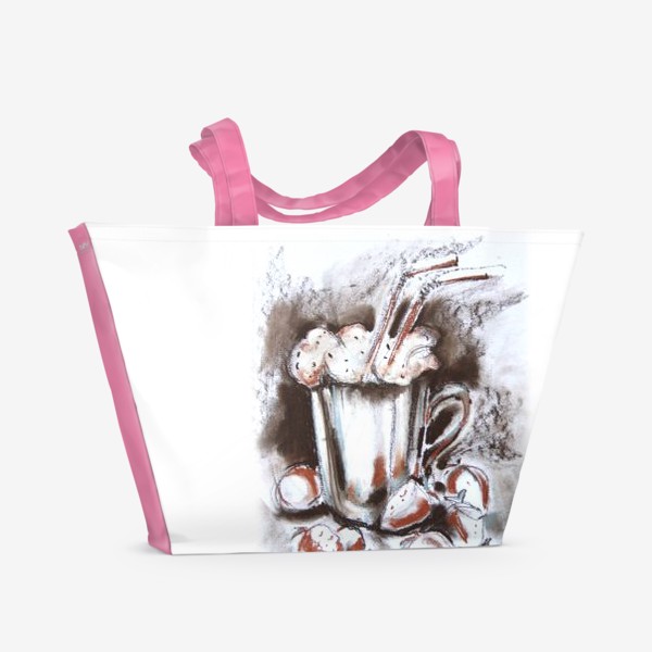 Пляжная сумка «Молочный коктейль и клубника»