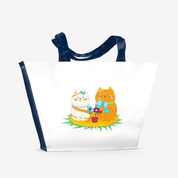 Пляжная сумка «Пара котиков_рыжий кот_цветы_cats_flowers_home_дом»