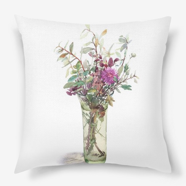 Подушка «Букет с хризантемой и листьями голубики»