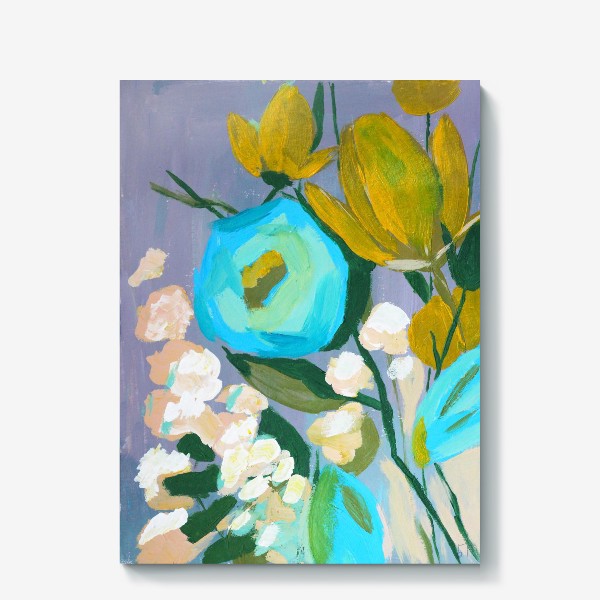 Холст «Живописные цветы, голубой и желтый»