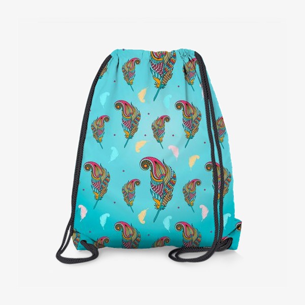 Рюкзак «Цветные дудл-перья на голубом фоне»