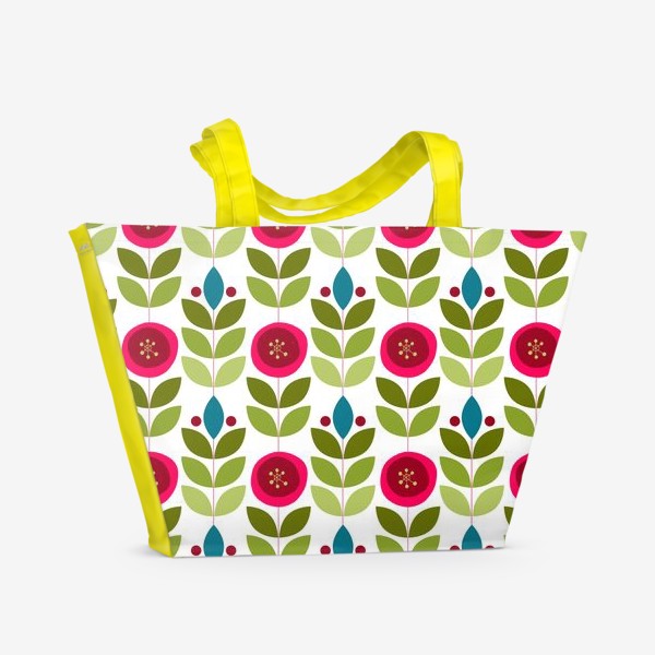 Пляжная сумка «Ветки и ягоды в скандинавском стиле в голубых тонах»