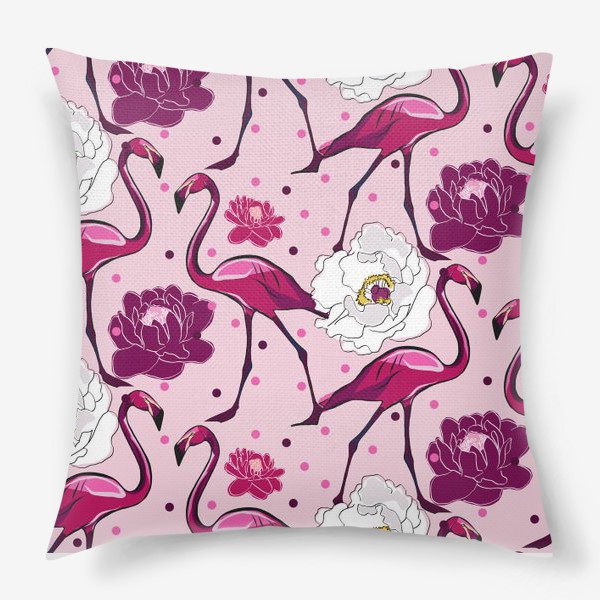Подушка &laquo;Фламинго в цветах на розовом фоне&raquo;