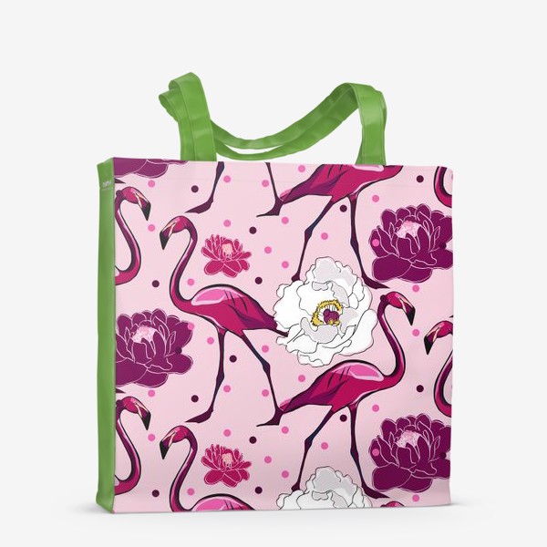 Сумка-шоппер «Фламинго в цветах на розовом фоне»