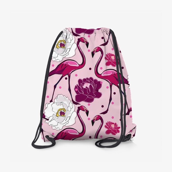 Рюкзак «Фламинго в цветах на розовом фоне»