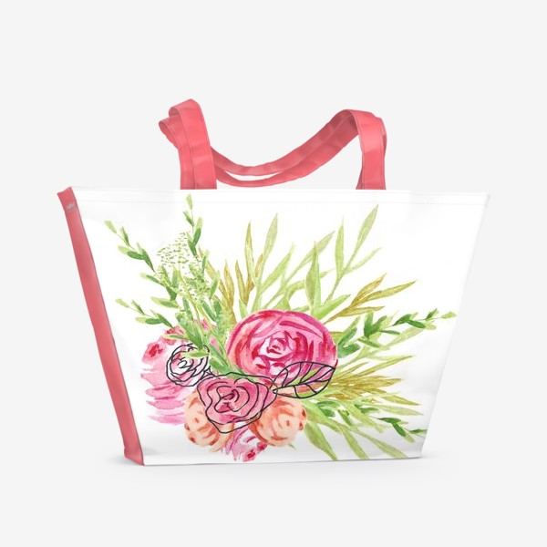 Пляжная сумка «Весенний букетик, акварель и графика»