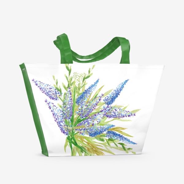 Пляжная сумка «Лаванда и травы, акварель»