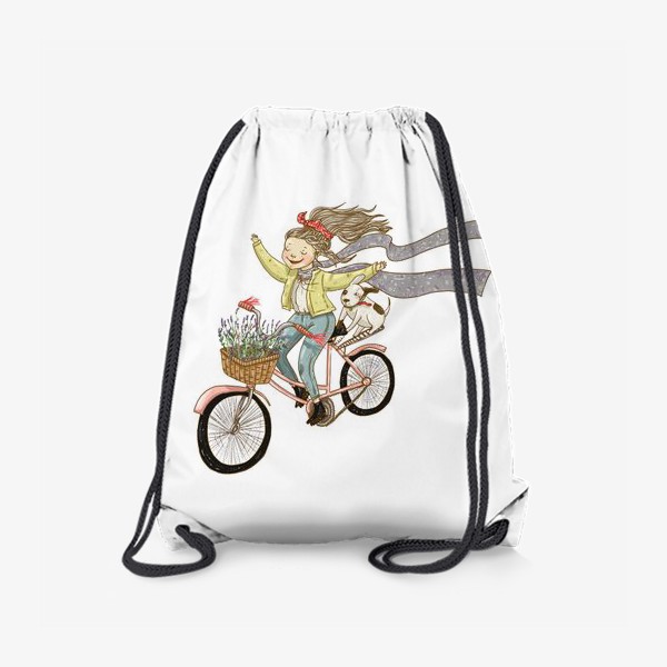 Рюкзак «Весенняя девушка на велосипеде с собакой»