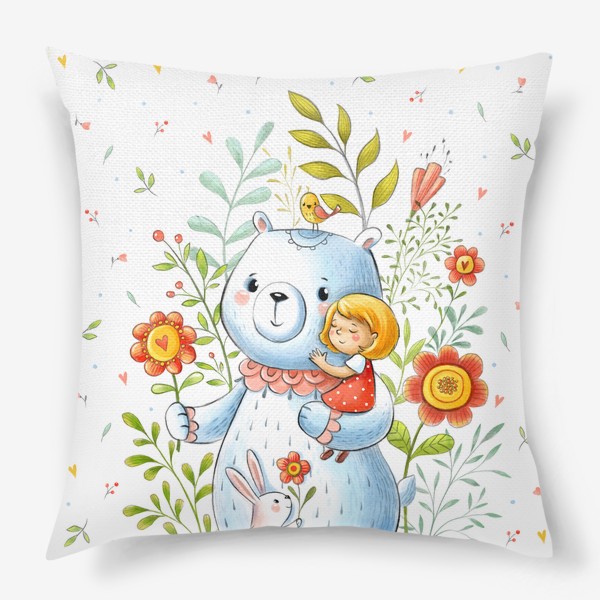 Подушка «Мишка  и девочка в цветах. Ия и Ян.»