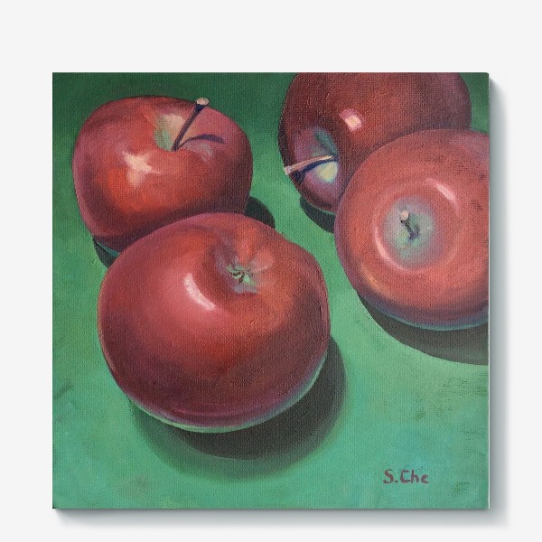 Холст «Красные яблочки на зелёном фоне »