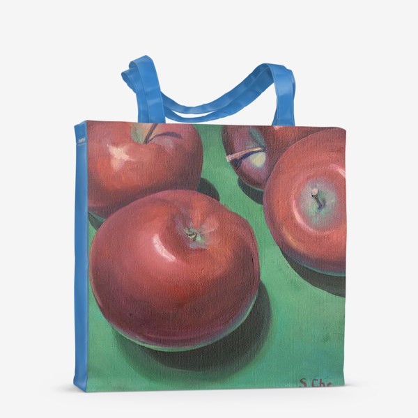 Сумка-шоппер &laquo;Красные яблочки на зелёном фоне &raquo;