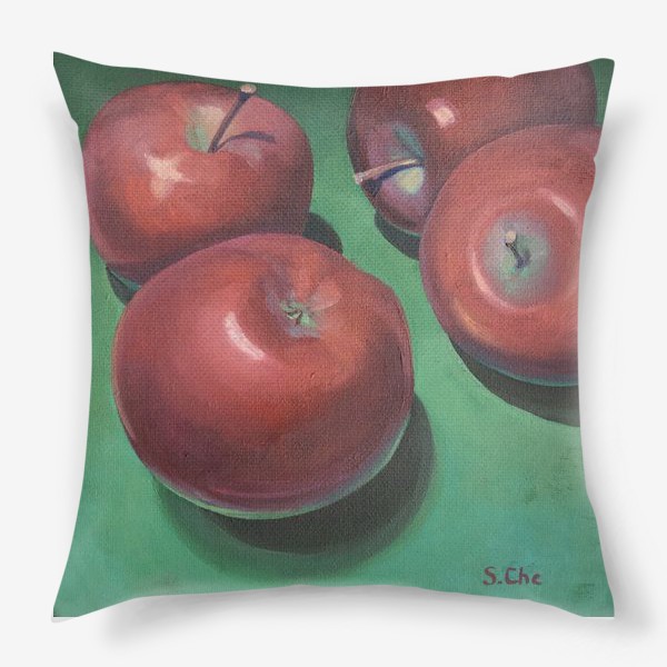 Подушка &laquo;Красные яблочки на зелёном фоне &raquo;