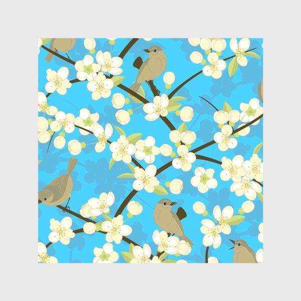 Скатерть «птицы на цветущих весенних ветках»