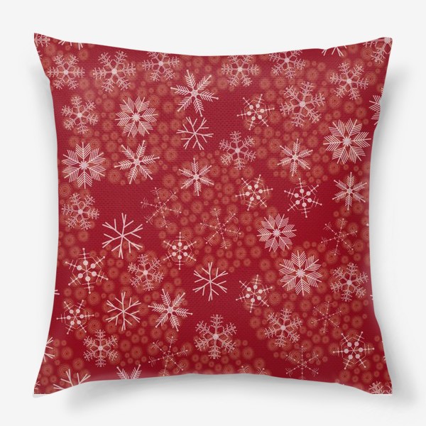Подушка «Снежинки на красном фоне»