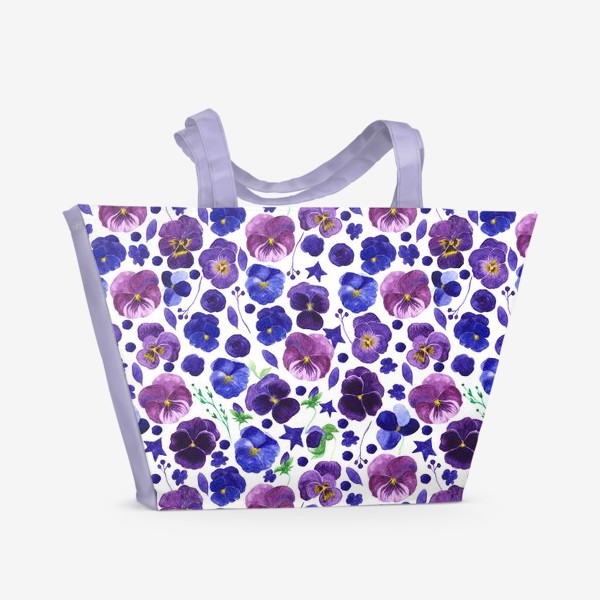 Пляжная сумка &laquo;Акварельные фиолетовые цветы Анютины глазки&raquo;