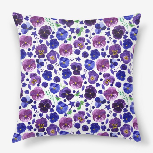 Подушка «Акварельные фиолетовые цветы Анютины глазки»