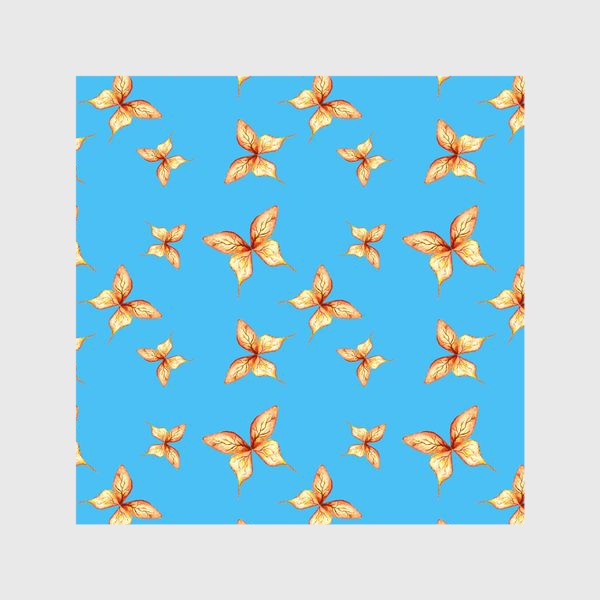 Шторы «Оранжевые бабочки на голубом, акварель, паттерн»