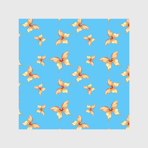 Скатерть «Оранжевые бабочки на голубом, акварель, паттерн»