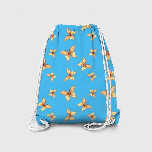 Рюкзак «Оранжевые бабочки на голубом, акварель, паттерн»