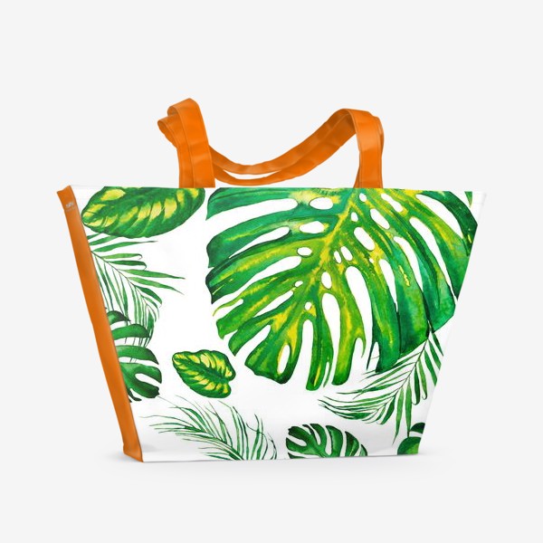 Пляжная сумка &laquo;Тропики акварелью на белом. Tropic watercolor&raquo;