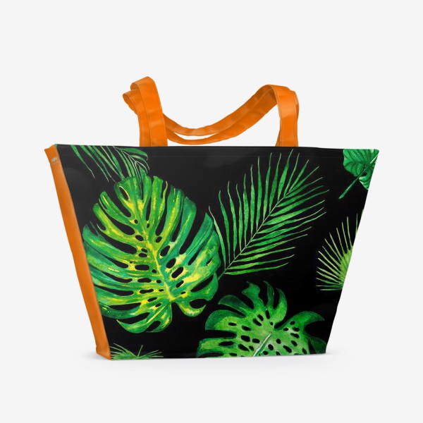 Пляжная сумка «Тропики акварелью на черном. Tropic watercolor»