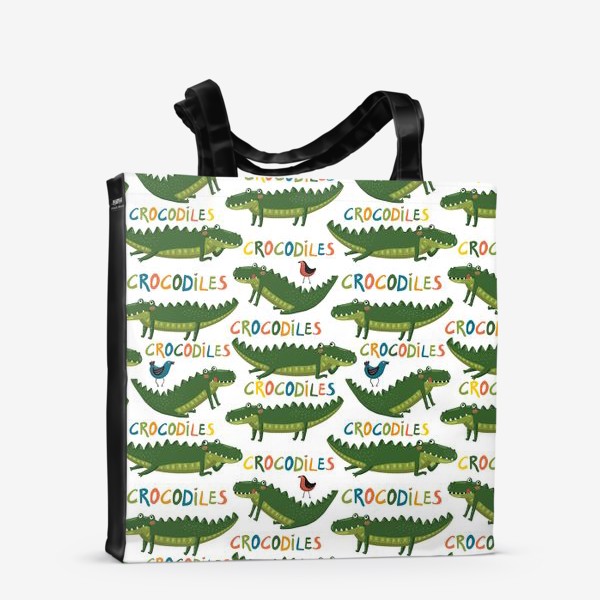 Сумка-шоппер «Детский паттерн с крокодилами на белом фоне»