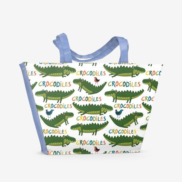 Пляжная сумка «Детский паттерн с крокодилами на белом фоне»