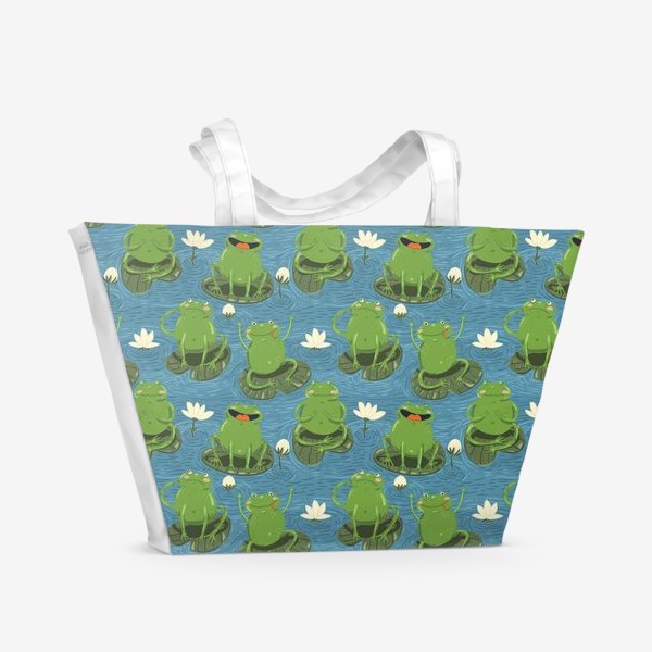 Пляжная сумка «Паттерн лягушки на пруду»
