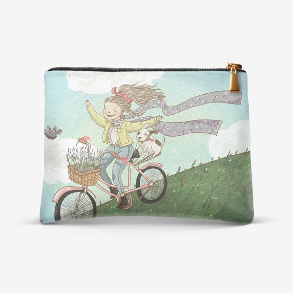 Косметичка «Девушка на велосипеде катится с горы»