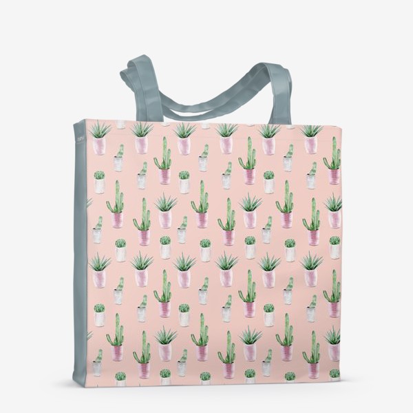 Сумка-шоппер «Узор с кактусами в горшках на персиковом »