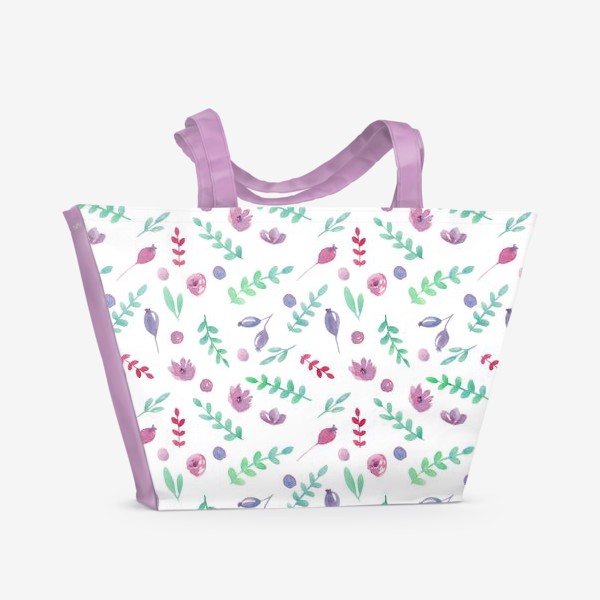Пляжная сумка &laquo;Летний узор с цветами и ягодами&raquo;